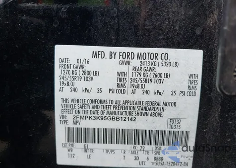 2016 Ford Edge Titanium from USA, damaged, VIN 2FMPK3K95GBB12142